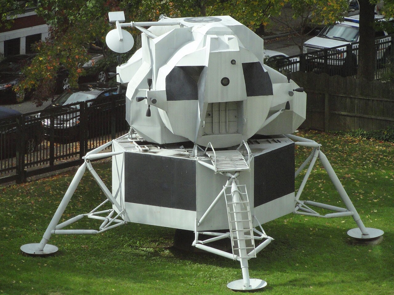 An Apollo lunar lander exhibit outside the Franklin Institute, photographed in 2011; this is a museum exhibit rather than the planetarium theater