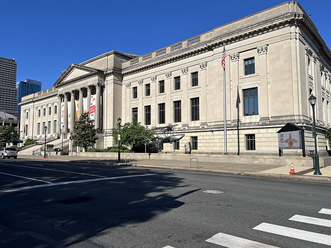 The Franklin Institute entrance in Philadelphia, home of the Fels Planetarium; the dome theater is inside